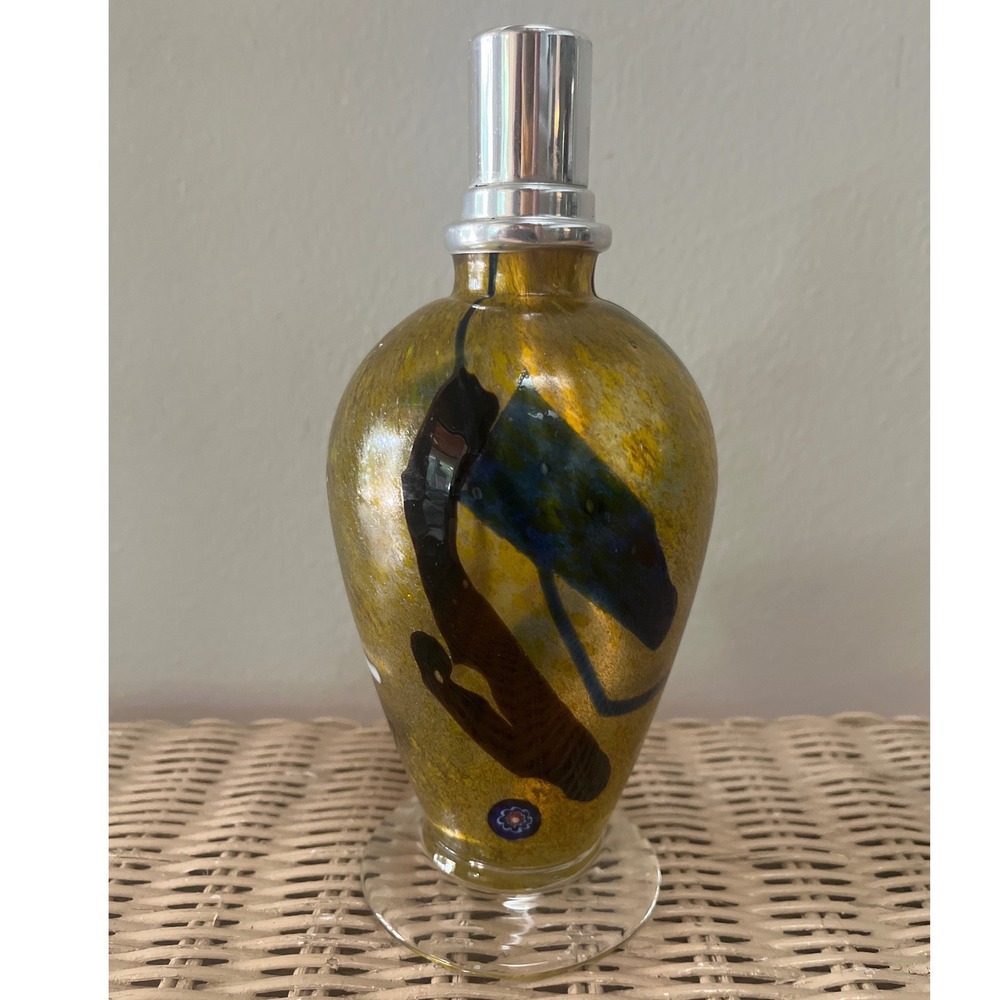 Vtg Murano Art Glass Oil Lamp Hand Blown Abstract Swirl Fused Murrina Seal